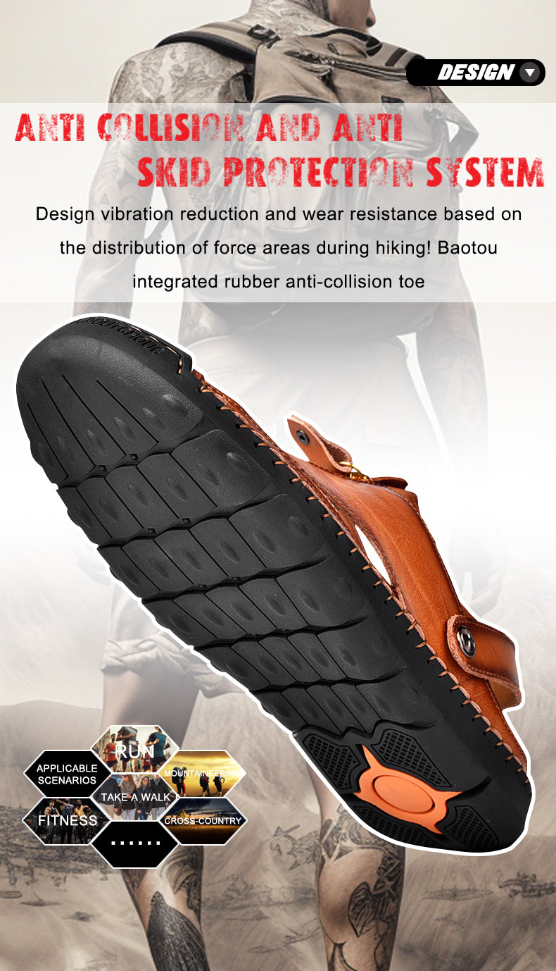 FJ-7026 Summer Men's Leather-Trimmed Breathable Beach Sandals