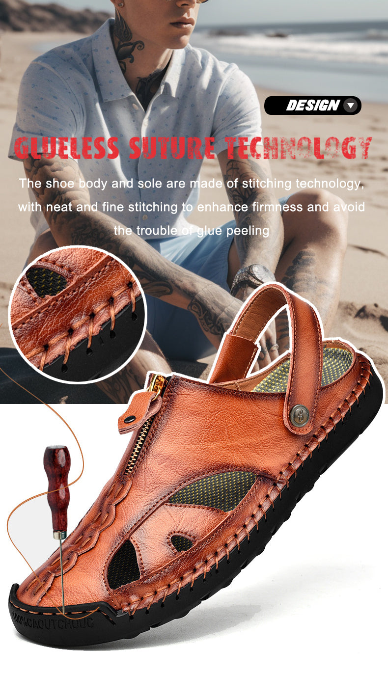 FJ-7026 Summer Men's Leather-Trimmed Breathable Beach Sandals