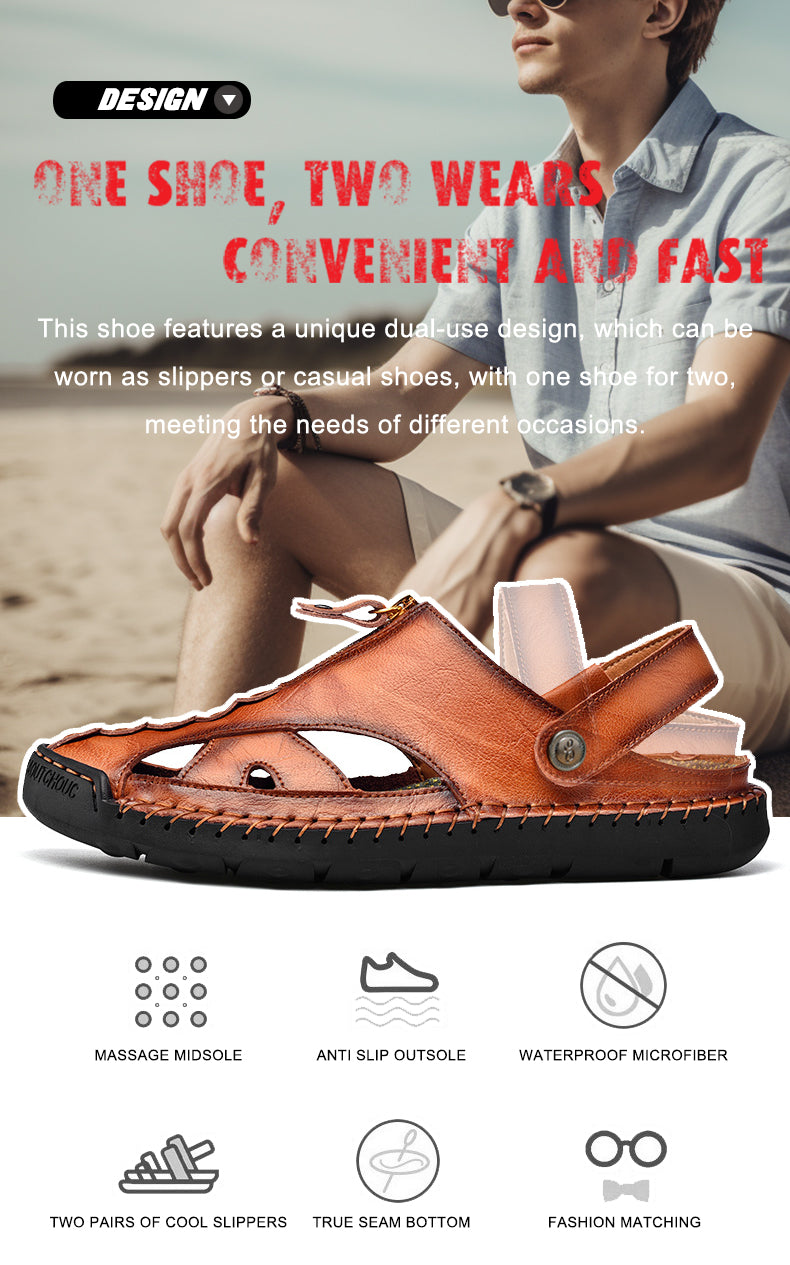 FJ-7026 Summer Men's Leather-Trimmed Breathable Beach Sandals