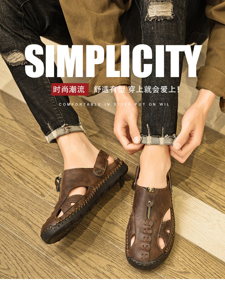 FJ-7026 Summer Men's Leather-Trimmed Breathable Beach Sandals detail image 1