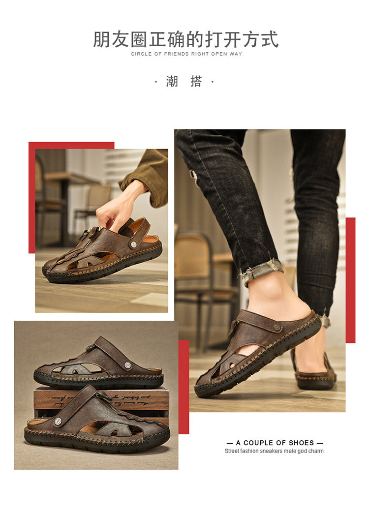 FJ-7026 Summer Men's Leather-Trimmed Breathable Beach Sandals detail image 2